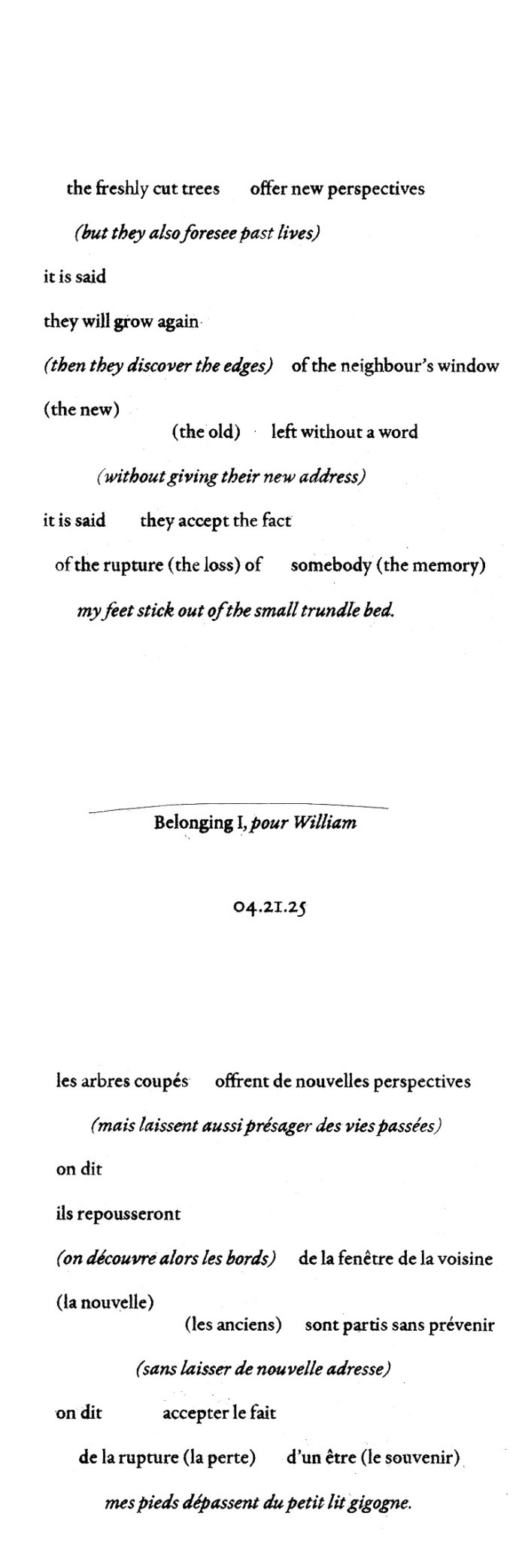 SLANT #19 — Belonging I, pour William